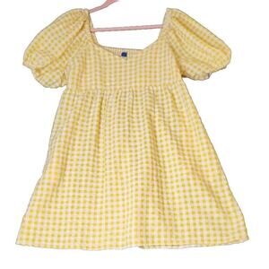 OLD NAVY Womens ALL-DAY Mini Dress Seersucker Gingham Yellow White Sz L Puff